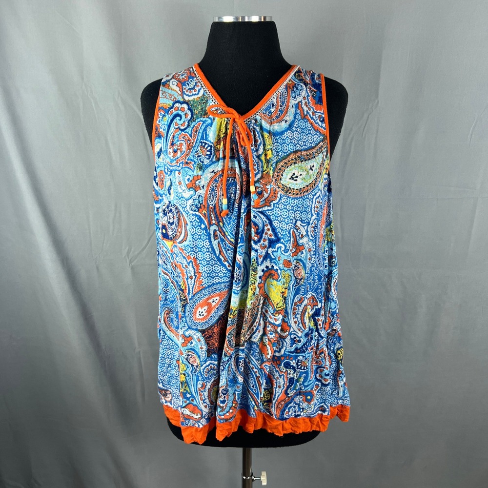 Secret Treasures Tank Top Womens XL 16-18 Multi Paisley Print Tie Front V Neck